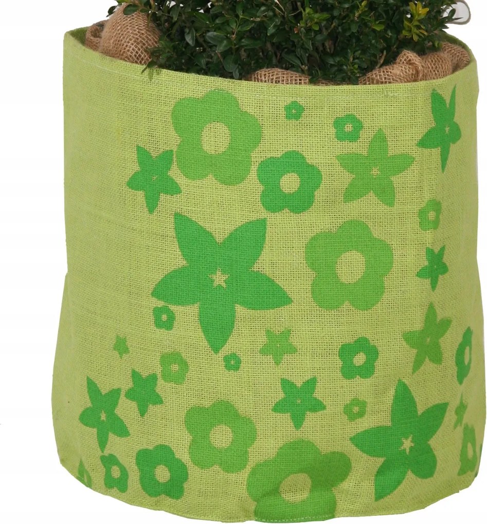 Juta virágtartó fedél "Virágok" felirattal 45 x ⌀55 cm világoszöld