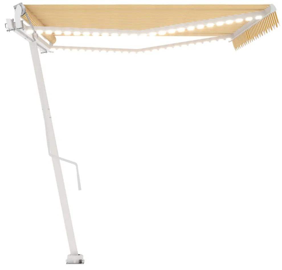 sárga-fehér szélérzékelős és LED-es napellenző 500x300 cm