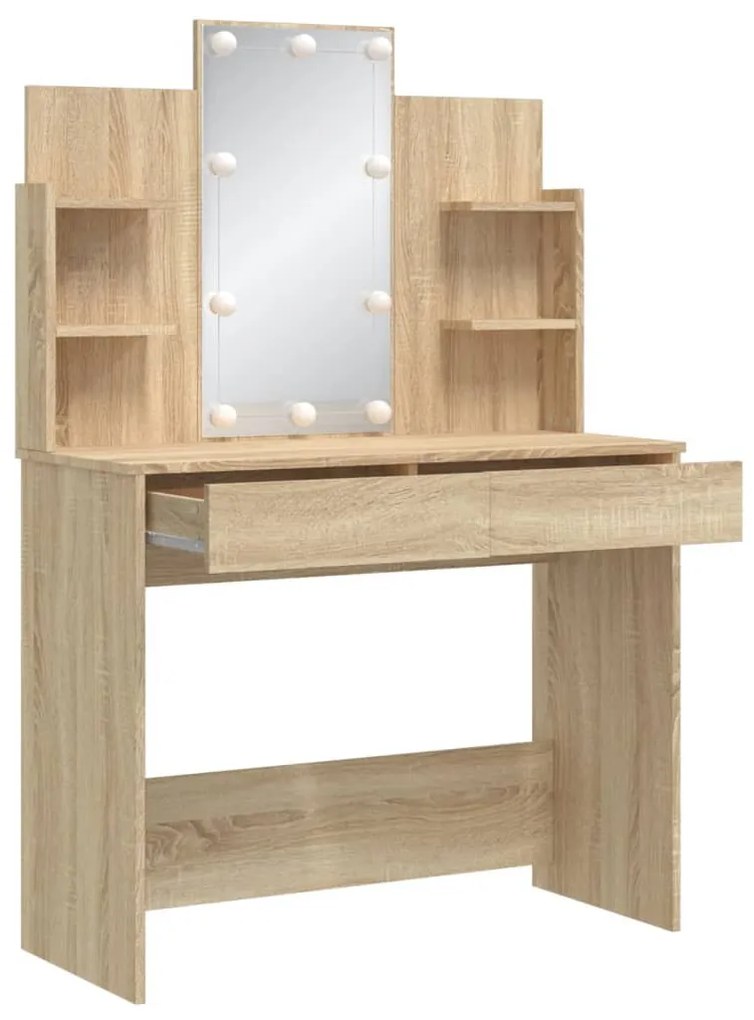 sonoma tölgy színű fésülködőasztal LED-lámpákkal 96x40x142 cm