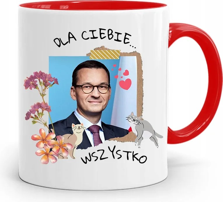 Piros Politikus Bögre Mateusz Morawiecki Miniszterelnök fényképes nyomtatással
