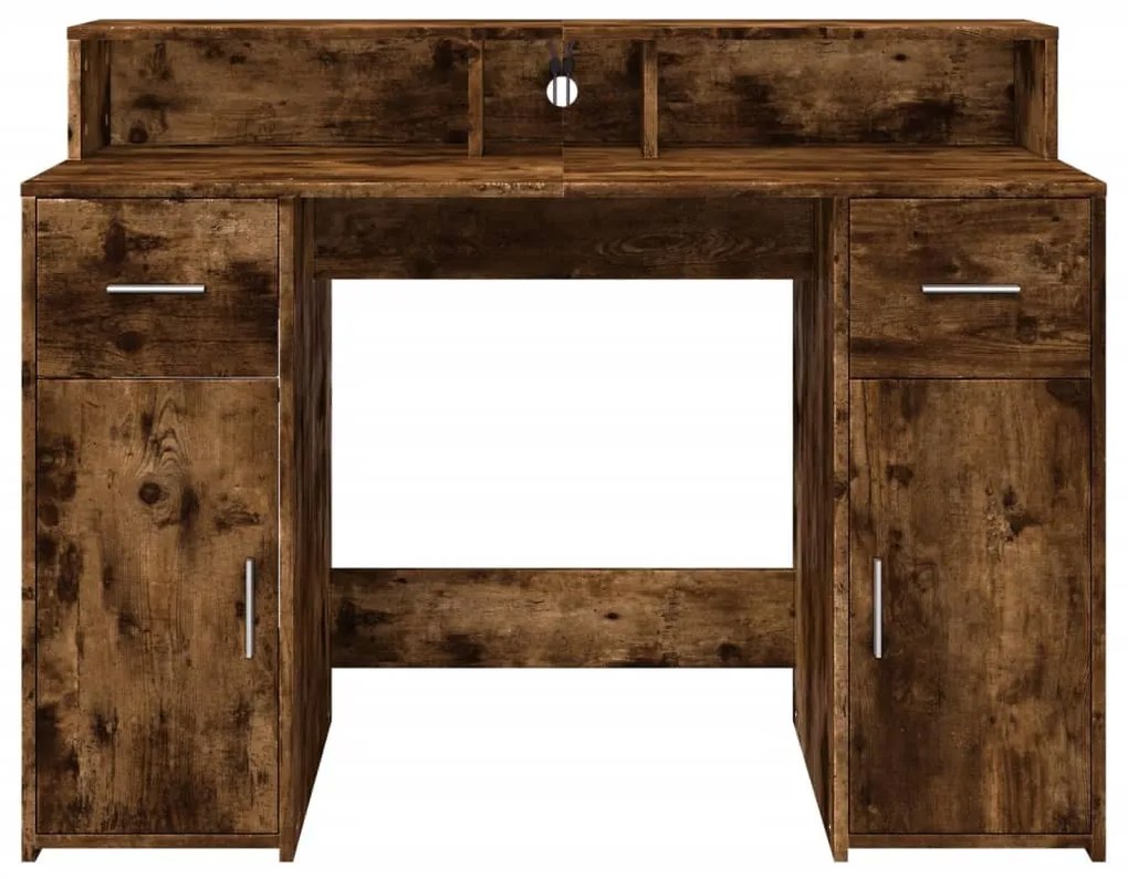 füstös tölgy színű szerelt fa íróasztal LED-ekkel 120x55x91 cm