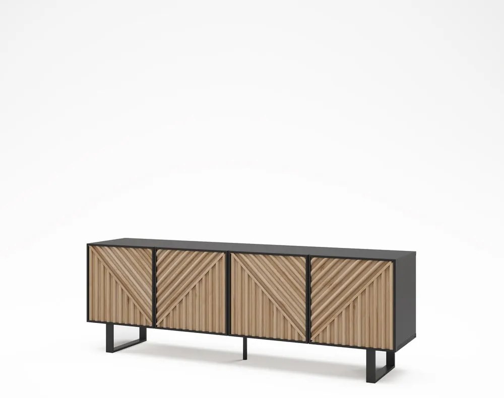 Fekete-natúr színű TV-állvány tölgyfa dekorral 161x55x35 cm Alana – Marckeric