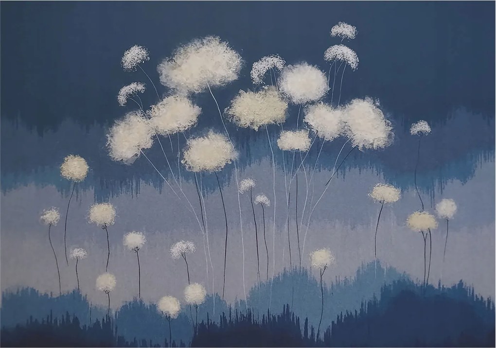 Fotótapéta Flizelin Fal a Hálószobába Fehér pitypangok 312x219 Ragasztó