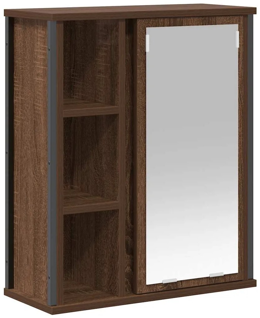 barna tölgy fürdőszoba fali szekrény tükörrel 50x21x60 cm