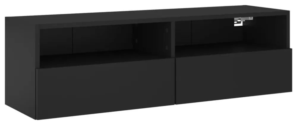 fekete szerelt fa fali TV-szekrény 100 x 30 x 30 cm