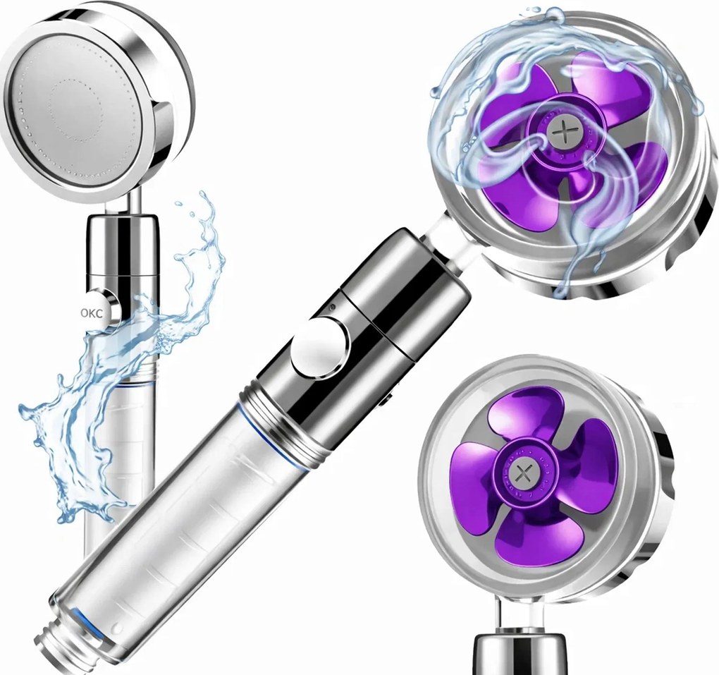 Zuhanyfej Takarékos Zuhany Turbinával, Ventilátorral, Cserélhető Szűrővel