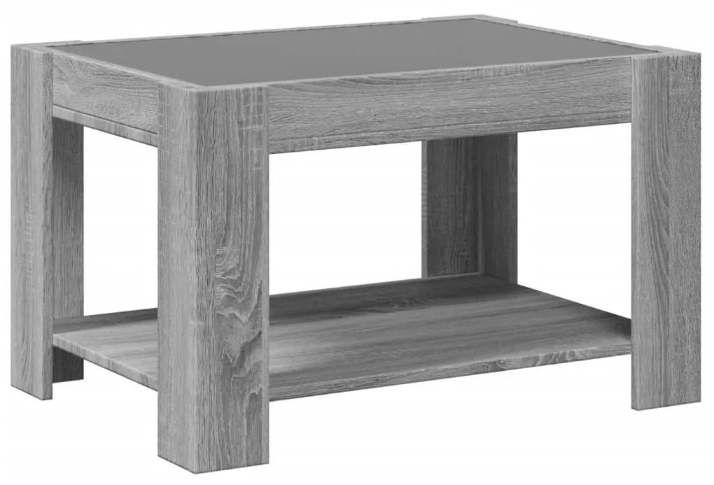 szürke sonoma szerelt fa dohányzóasztal LED-del 73 x 53 x 45 cm