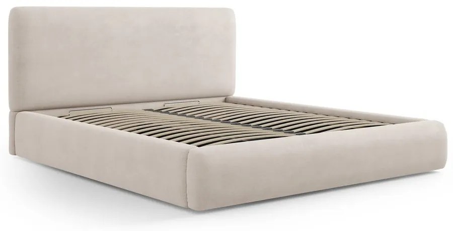 Bézs kárpitozott ágyneműtartós franciaágy ágyráccsal 140x200 cm Colonel – Cosmopolitan Design