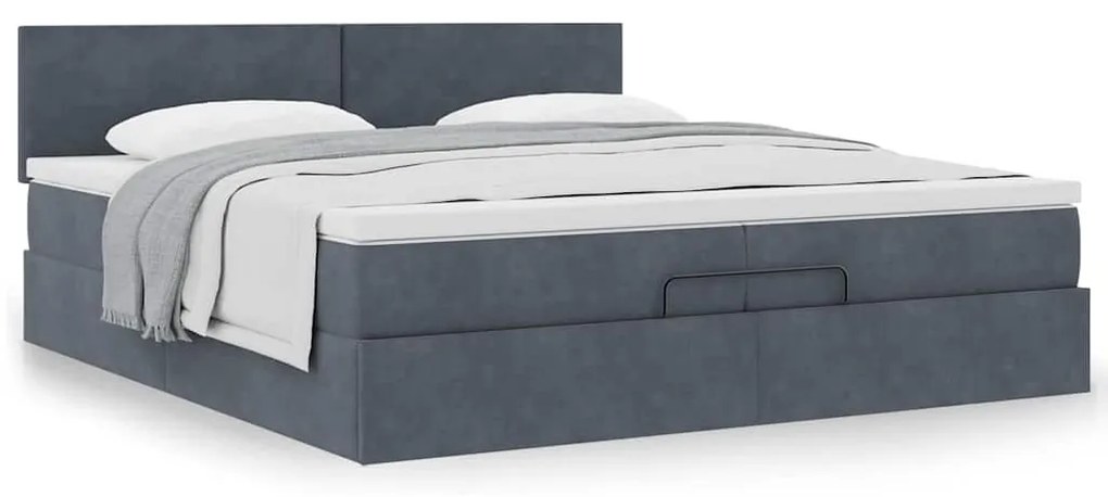 Ottomán ágykeret matraccal sötétszürke 200x200 cm bársony