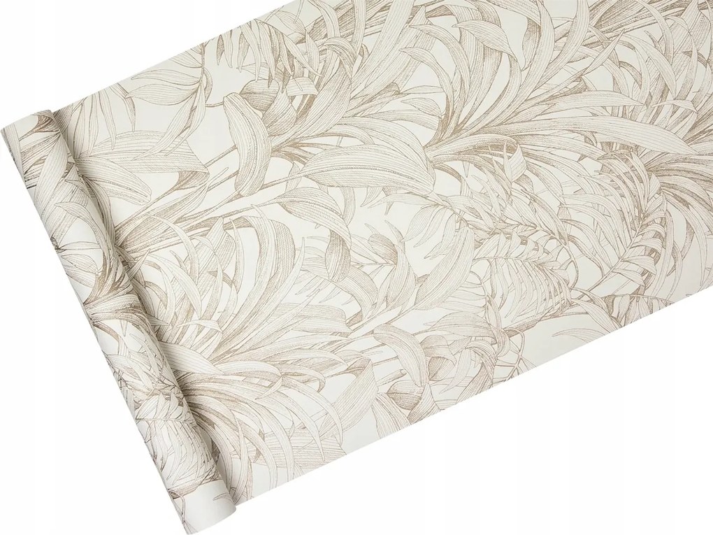 Vinyl tapéta fehér-bézs egzotikus levelekkel