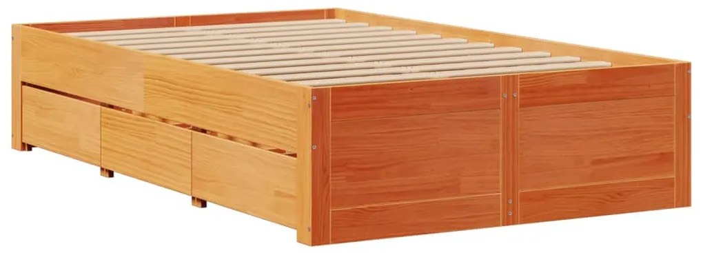 barna tömör fenyőfa fiókos ágykeret matrac nélkül 135 x 190 cm