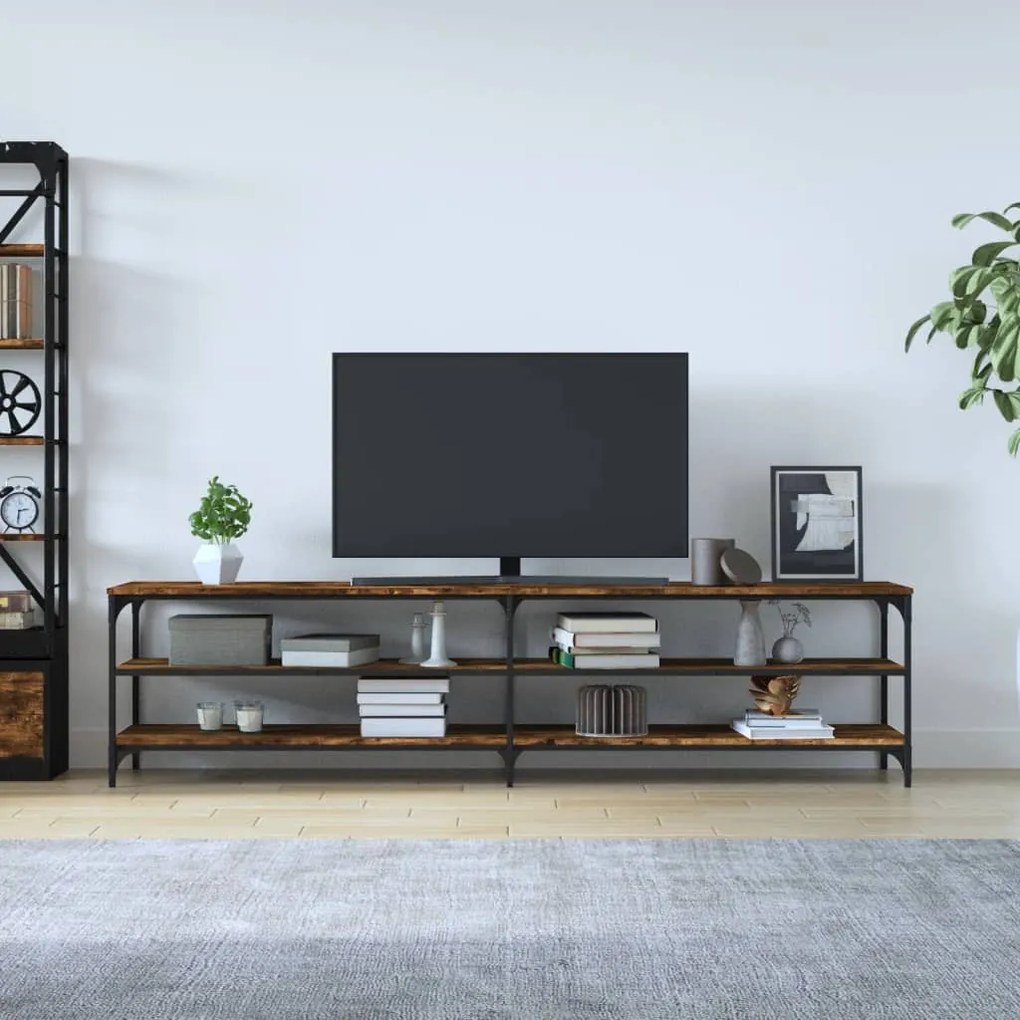 füstös tölgy színű szerelt fa és fém TV-szekrény 200x30x50 cm