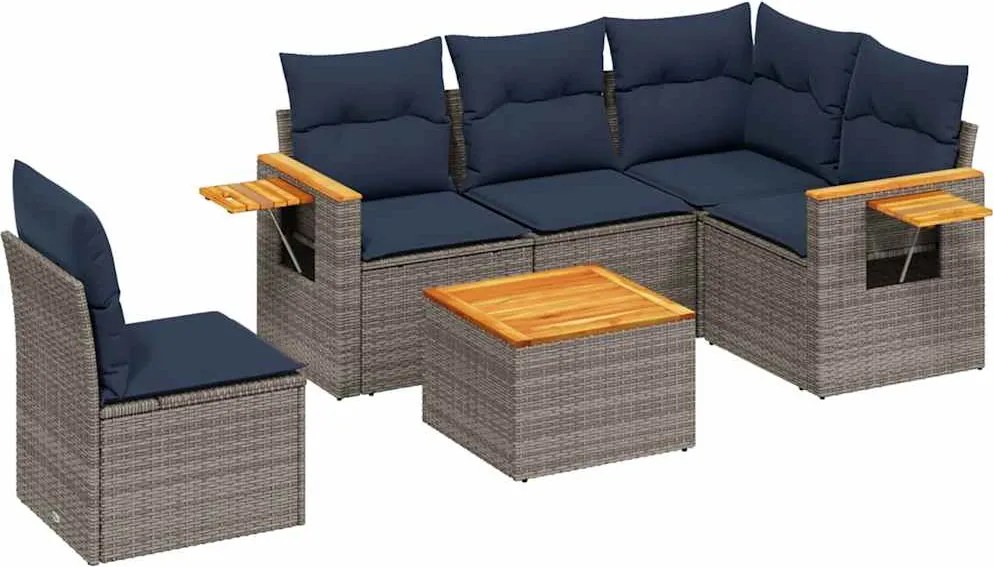 vidaXL 6 részes szürke polyrattan kerti ülőgarnitúra párnával