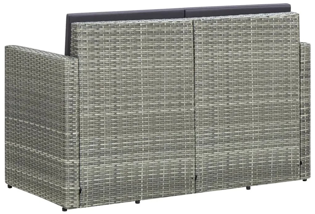 Szürke kétszemélyes polyrattan kerti kanapé párnákkal