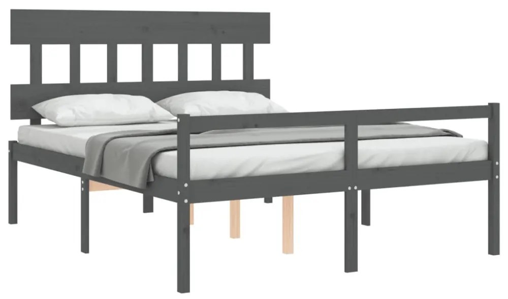 szürke tömör fa ágy időseknek fejtámlával King Size