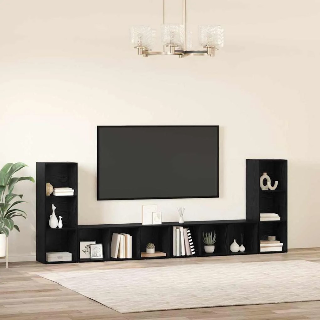 TV szekrény 4 pcs Musta tammi 37 x 35 x 107.5 cm Műanyag Fa