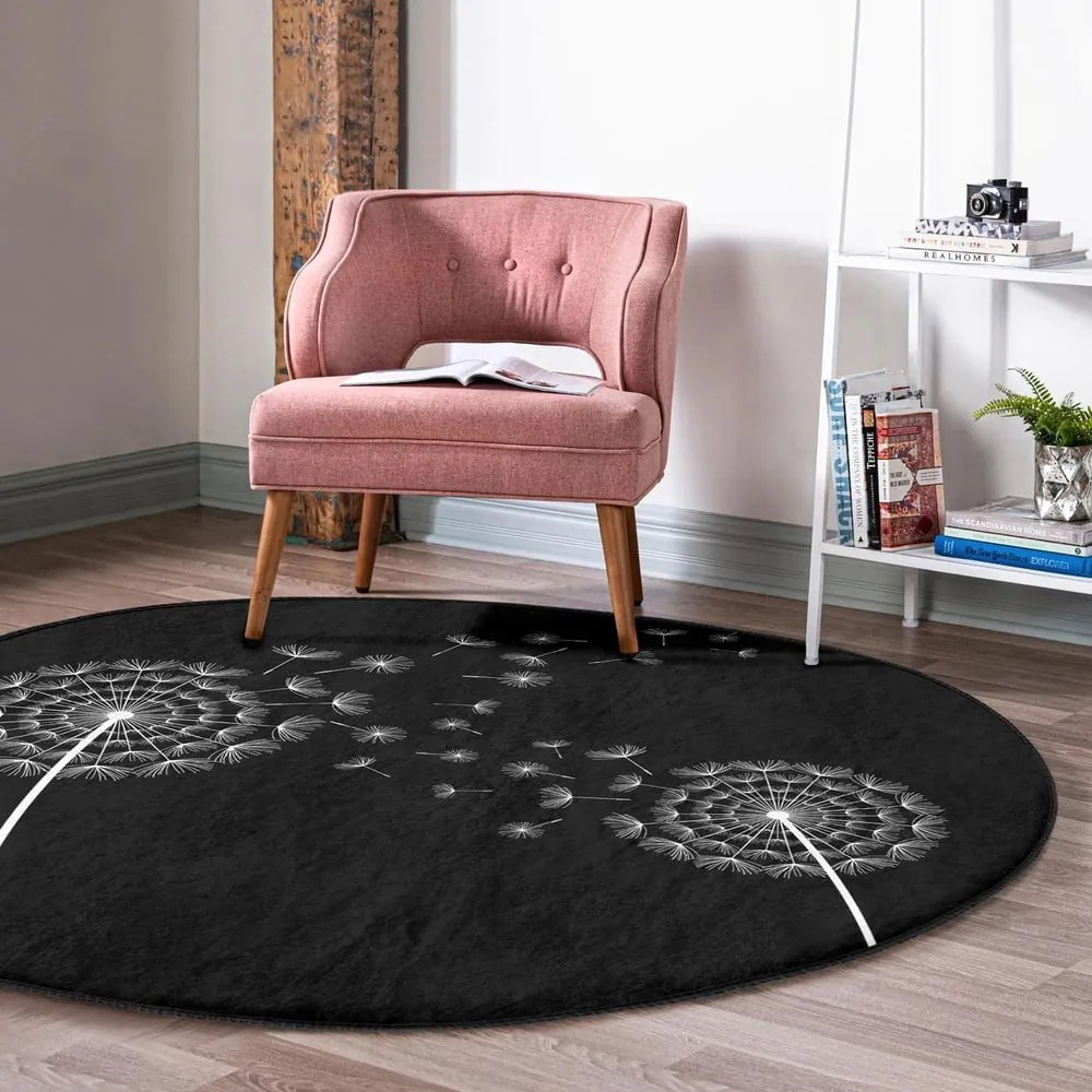 Fekete mosható-robotporszívóval tisztítható kerek szőnyeg ø 120 cm Comfort – Mila Home