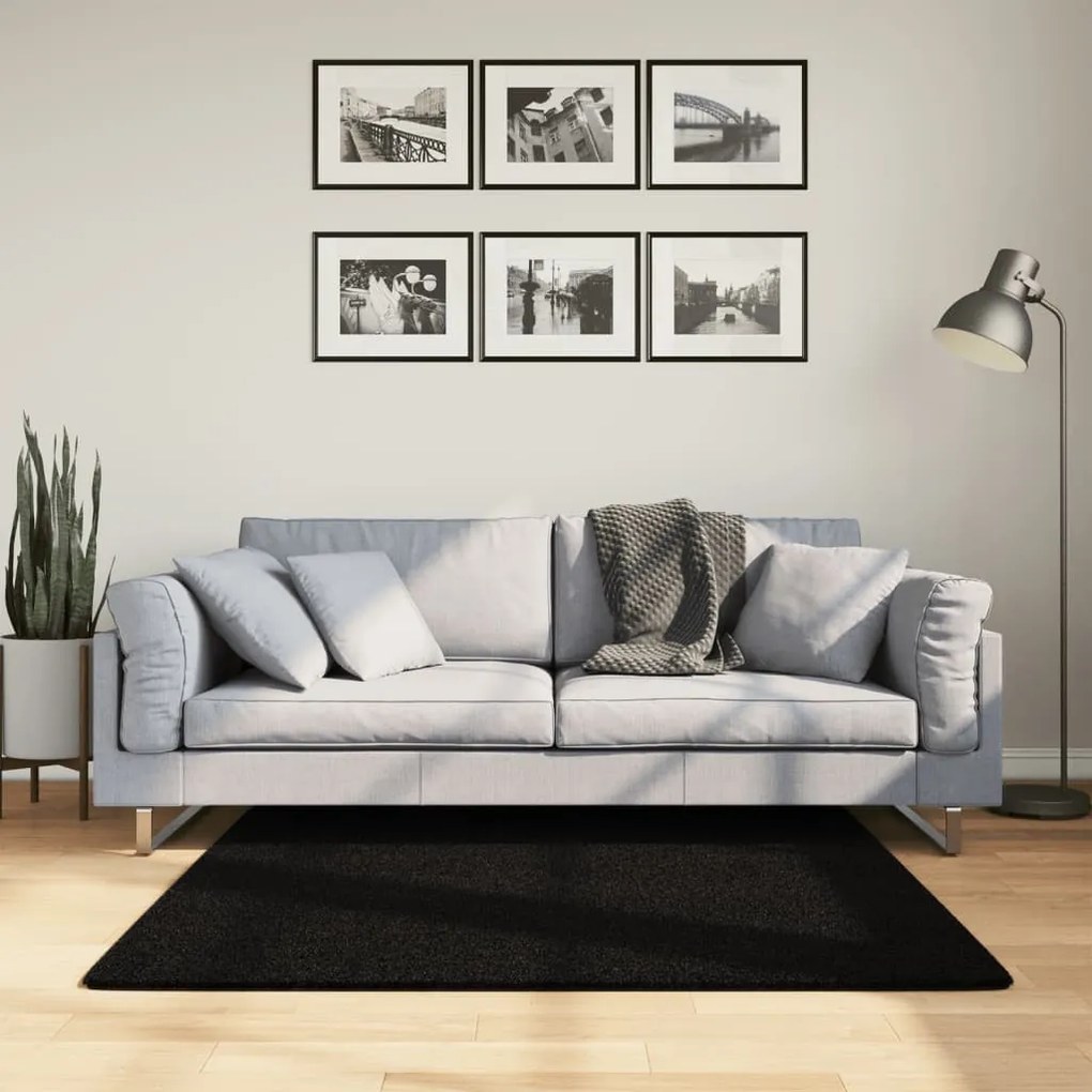 HUARTE fekete rövid szálú puha és mosható szőnyeg 120 x 120 cm