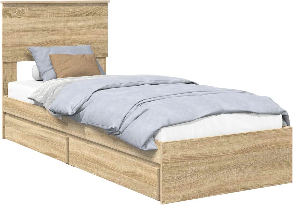 vidaXL Tárolós Ágy fejtámlával Sonoma tölgy 75 x 190 cm Faanyag
