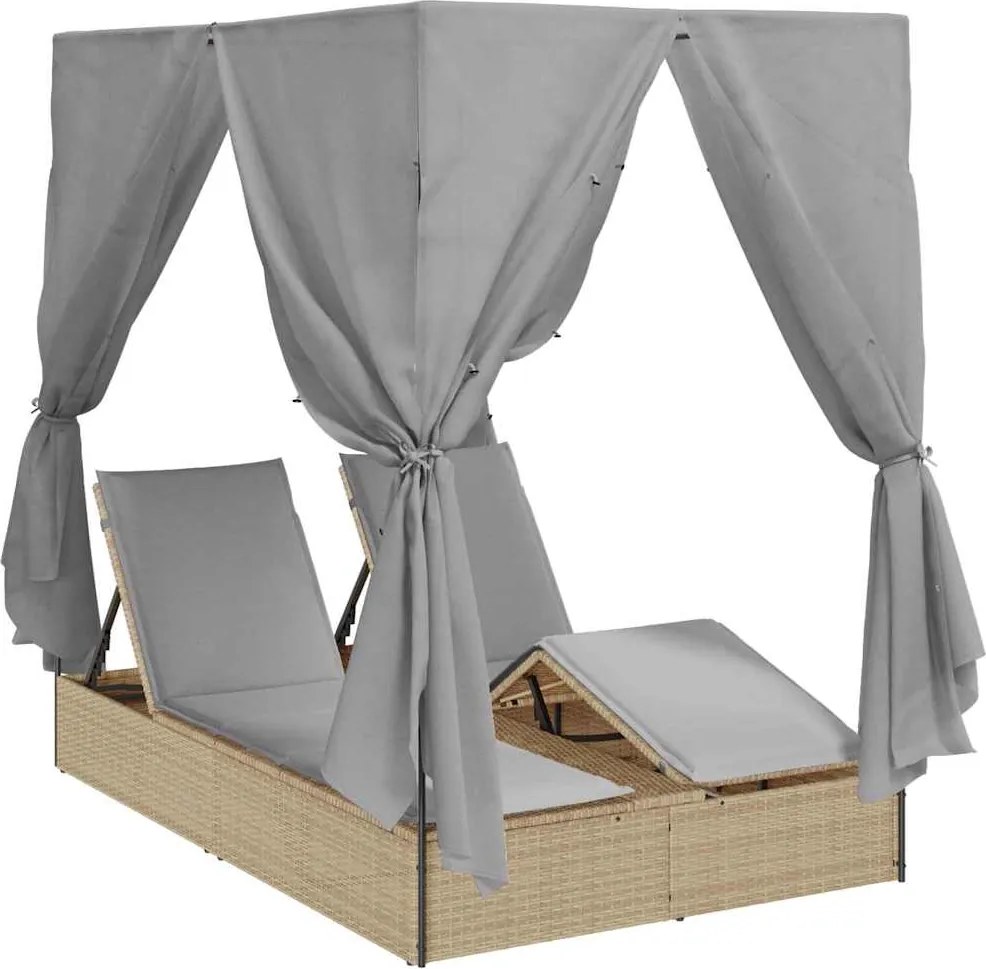 vidaXL Dupla napozóágy Állítható Szürke 205 x 129 x 200 cm polirattan