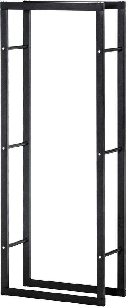 HOMCOM Fakanál Rack 60 x 25 x 150 cm, Acél Támogatás, Maximum 100kg, Kerti Tűzifa Rack, Kerti Tűzifa, Kül- és Beltéri Használatra Fekete | Aosom