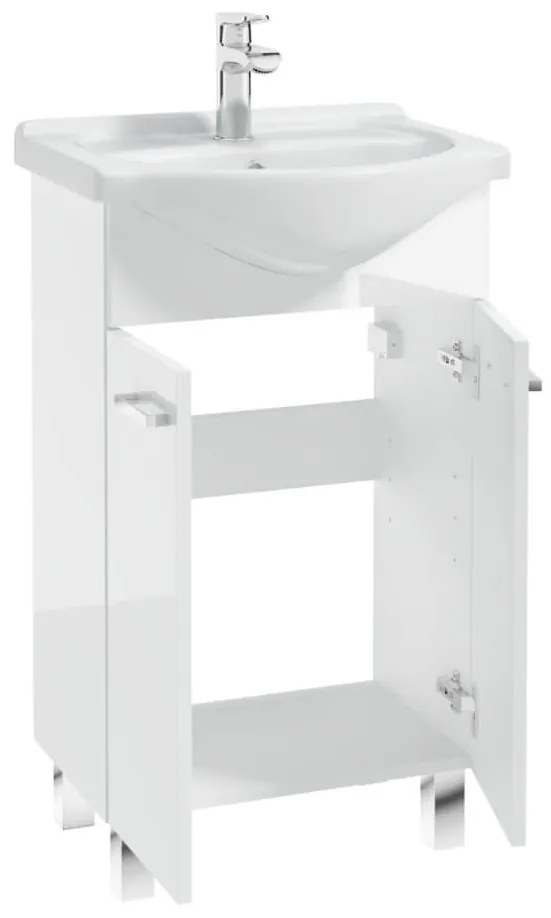 Erga Lumi, mosogató szekrény + kerámia mosogató 50x41cm, fehér fényes króm fogantyú, ERG-207-D-05012+1520