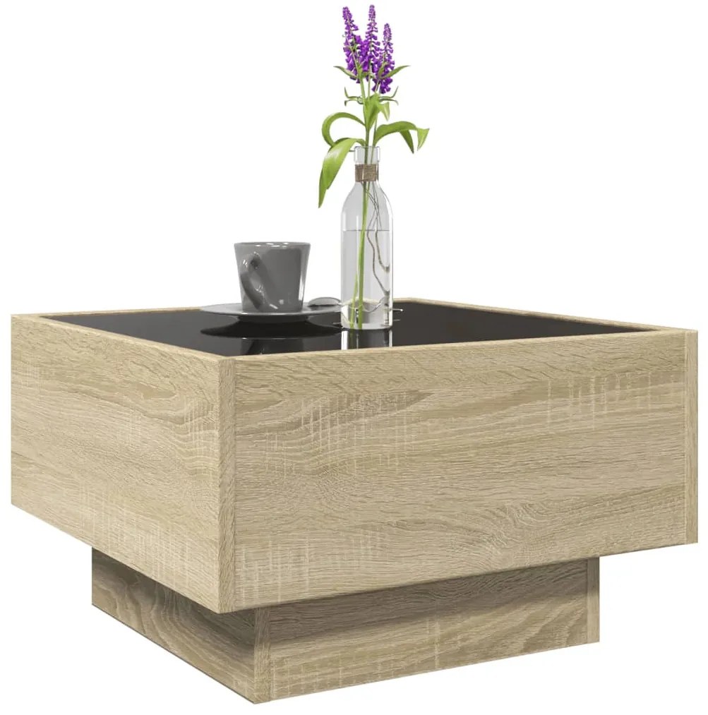 Sonoma tölgy szerelt fa dohányzóasztal LED-del 50 x 50 x 30 cm