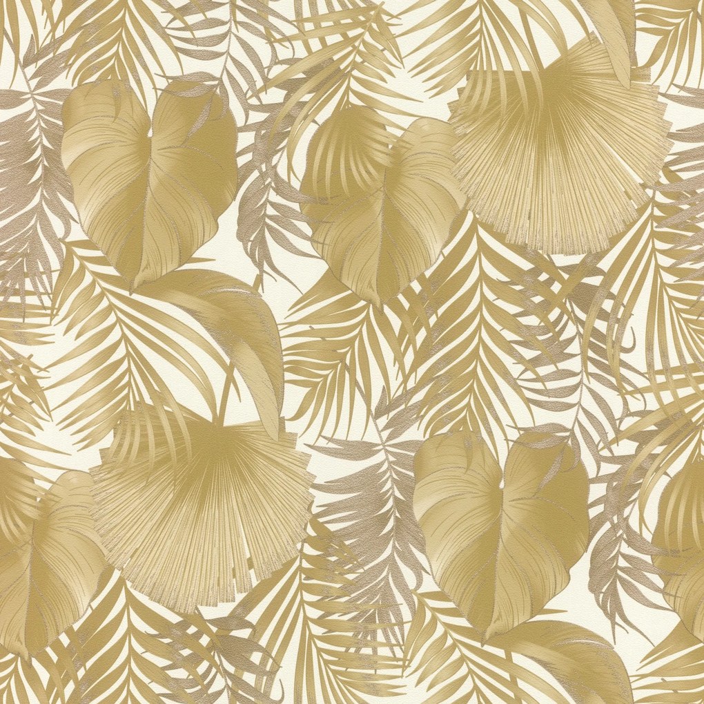 Növényi flizelin fali tapéta arany virágokkal levelekkel 462081 Rasch