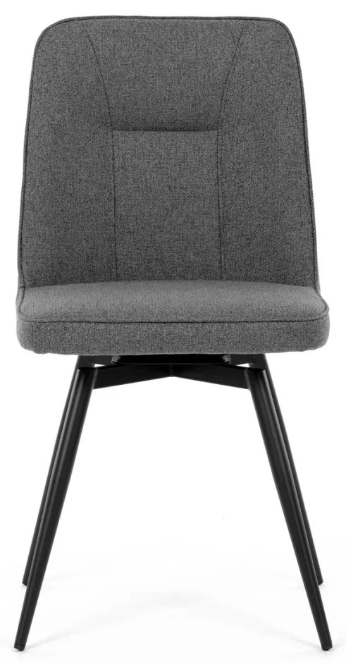 Scaun de sufragerie pivotant, material gri, mecanism rotativ 360°, lac negru mat, picioare metalice