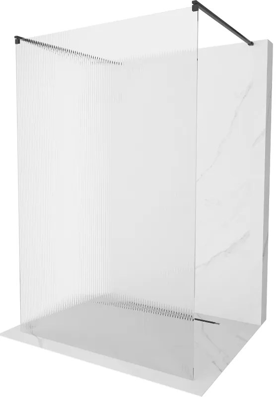Mexen Kioto, Walk-In zuhanyparaván 130 x 200 cm, 8 mm-es üveg bordás mintával, fekete profil, 800-130-002-70-09