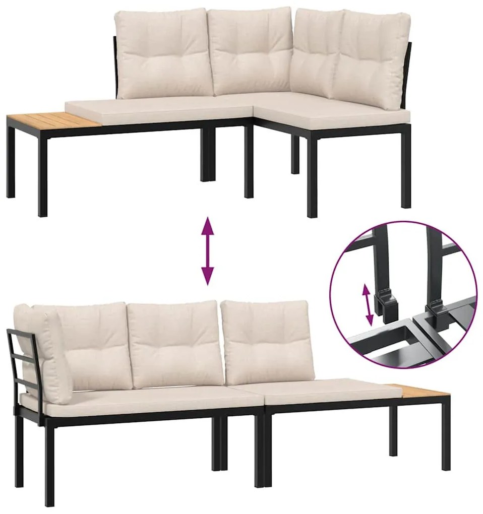 4 részes fekete porszórt acél kerti kanapészett párnával