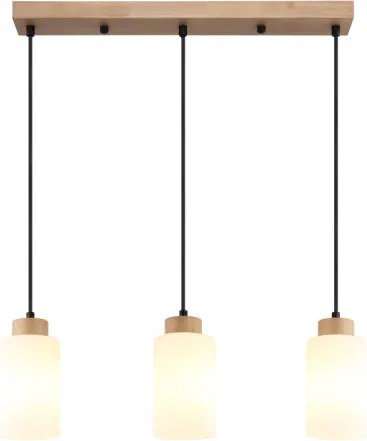 Globo 15977-3H Függesztett lámpa, barna fa, matt fehér üveg, barna fa, fekete textil kábel, magassága rövidíthető, HxSzxM: 600x100x1200mm, 3x E27 60W 230V izzók nélkül