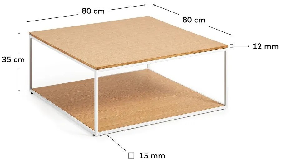 Dohányzóasztal tölgyfa dekoros asztallappal 80x80 cm Yona - Kave Home