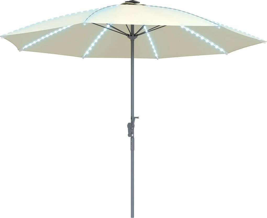 Outsunny Kültéri Terasz Napernyő LED Fényekkel Ø300x256 cm Kerti Napernyő Forgókarral UV50+ Védelemmel és Alumínium Lábbal Teraszhoz, Medencéhez, Teng