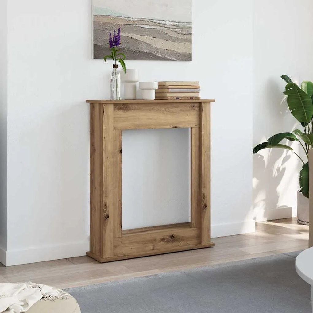 kézműves tölgy színű szerelt fa kandallóburkolat 75x20x87,5 cm