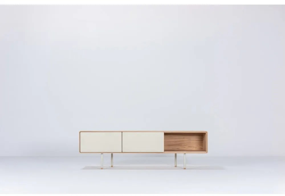 Fehér-natúr színű tölgyfa TV-állvány 160x48 cm Fina – Gazzda