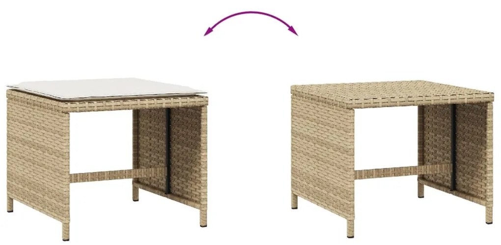4 db bézs polyrattan kerti szék párnával 40x40x35 cm