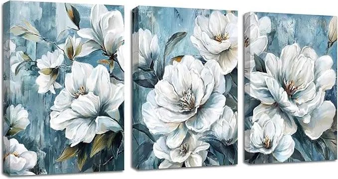 Falikép nappaliba 3 részes 40x60cm fehér virág motívum