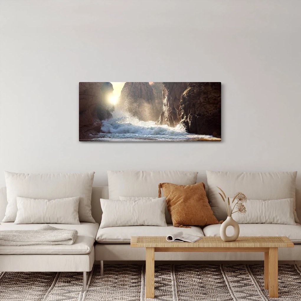 Kép - Az óceán sziklái és hullámai (120x50 cm)