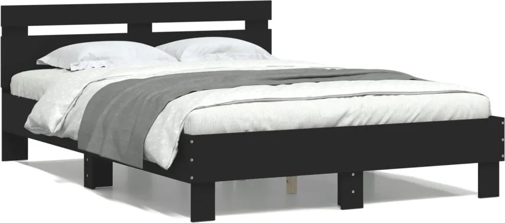 vidaXL fekete szerelt fa ágykeret fejtámlával 120 x 190 cm