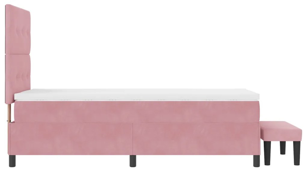 Box spring ágy matraccal és pad rózsaszín 90x190 cm velúr