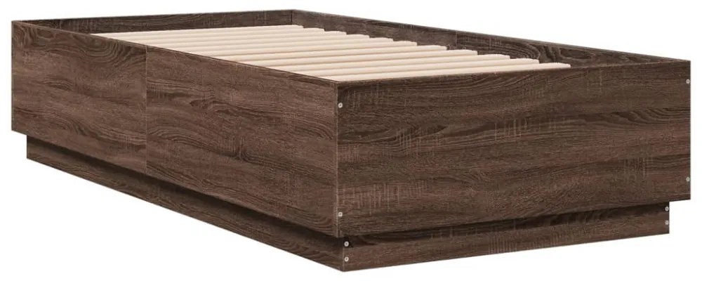 barna tölgyszínű szerelt fa ágykeret LED-del 75 x 190 cm