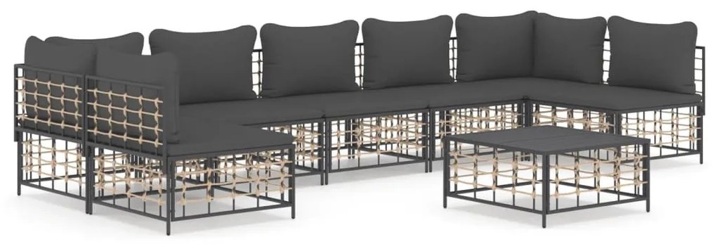 8 részes antracitszürke polyrattan kerti ülőgarnitúra párnákkal