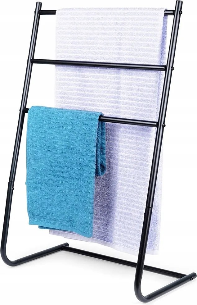 Törölközőtartó állvány Fürdőszobai akasztó Padló Álló Fém Fekete