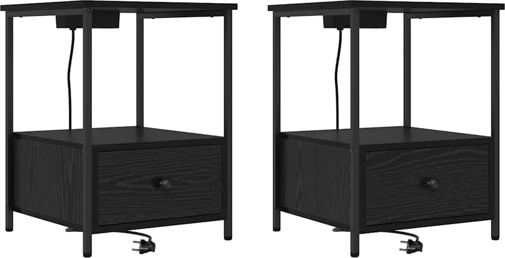 vidaXL Éjjeliszekrény 2 pcs Fekete tölgy 42 x 41 x 56 cm Faanyag