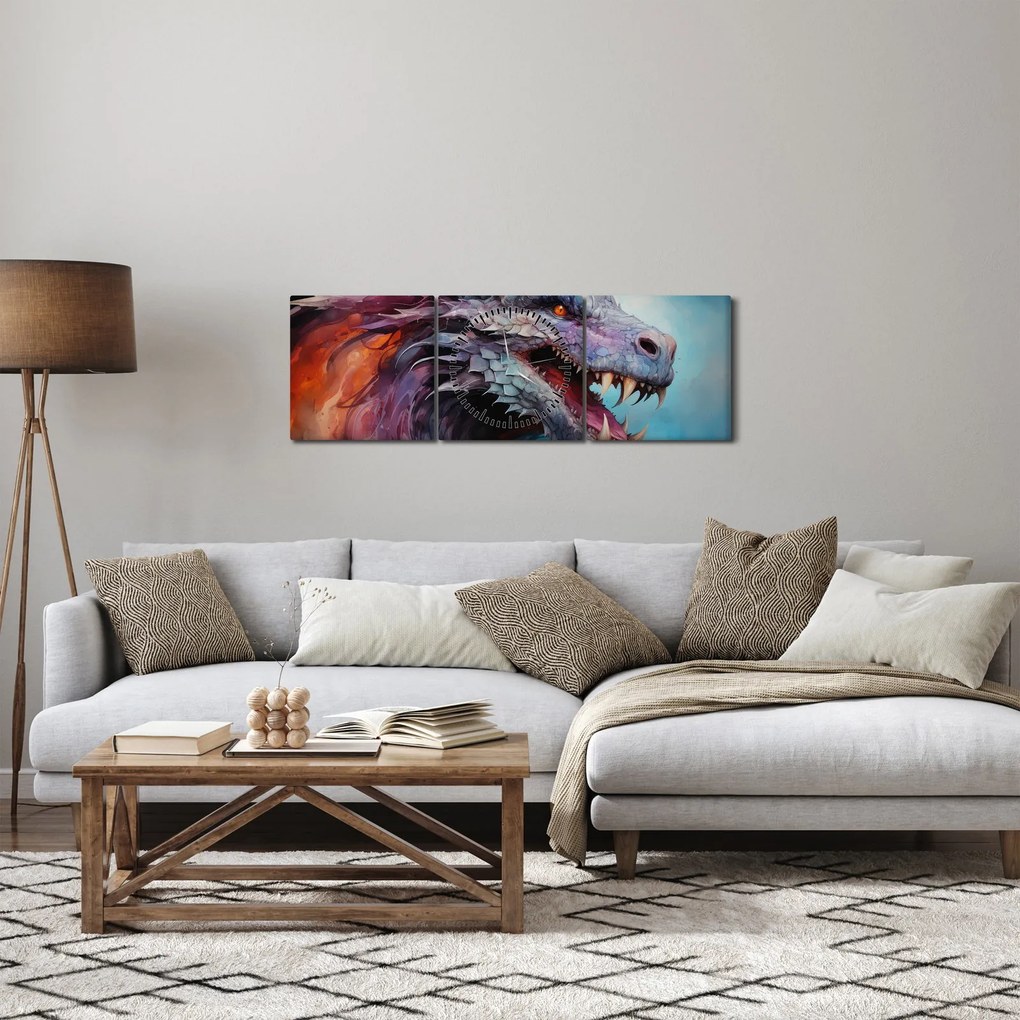 Kép - Egy sárkány illusztrációja (órával) (90x30 cm)