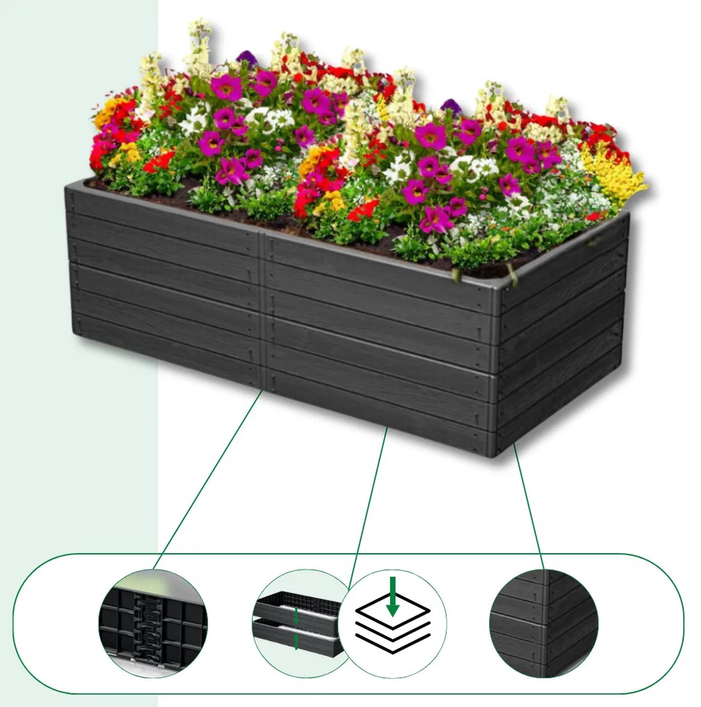 Prosperplast WOODY magaságyás, 149x75,6x25cm, antracit