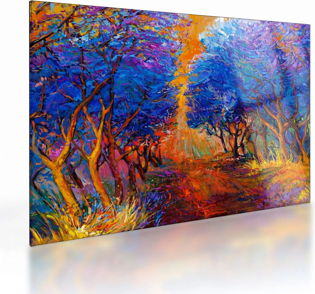 Kép - őszi fa koronák, modern impresszionizmus (üvegen) (70x50 cm)