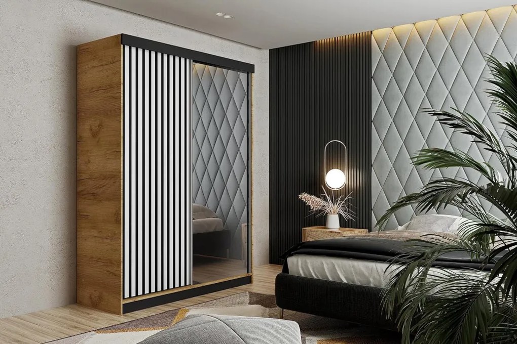 Malani 138 Tolóajtós Szekrény 138cm, Arany Tölgy-Fehér