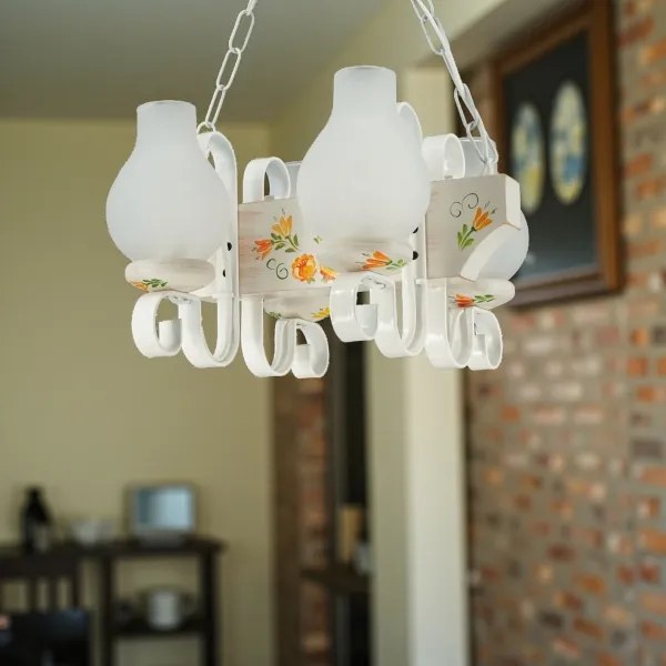 Brilagi - Láncos csillár QUEEN 4xE14/40W/230V bükk/krémszínű